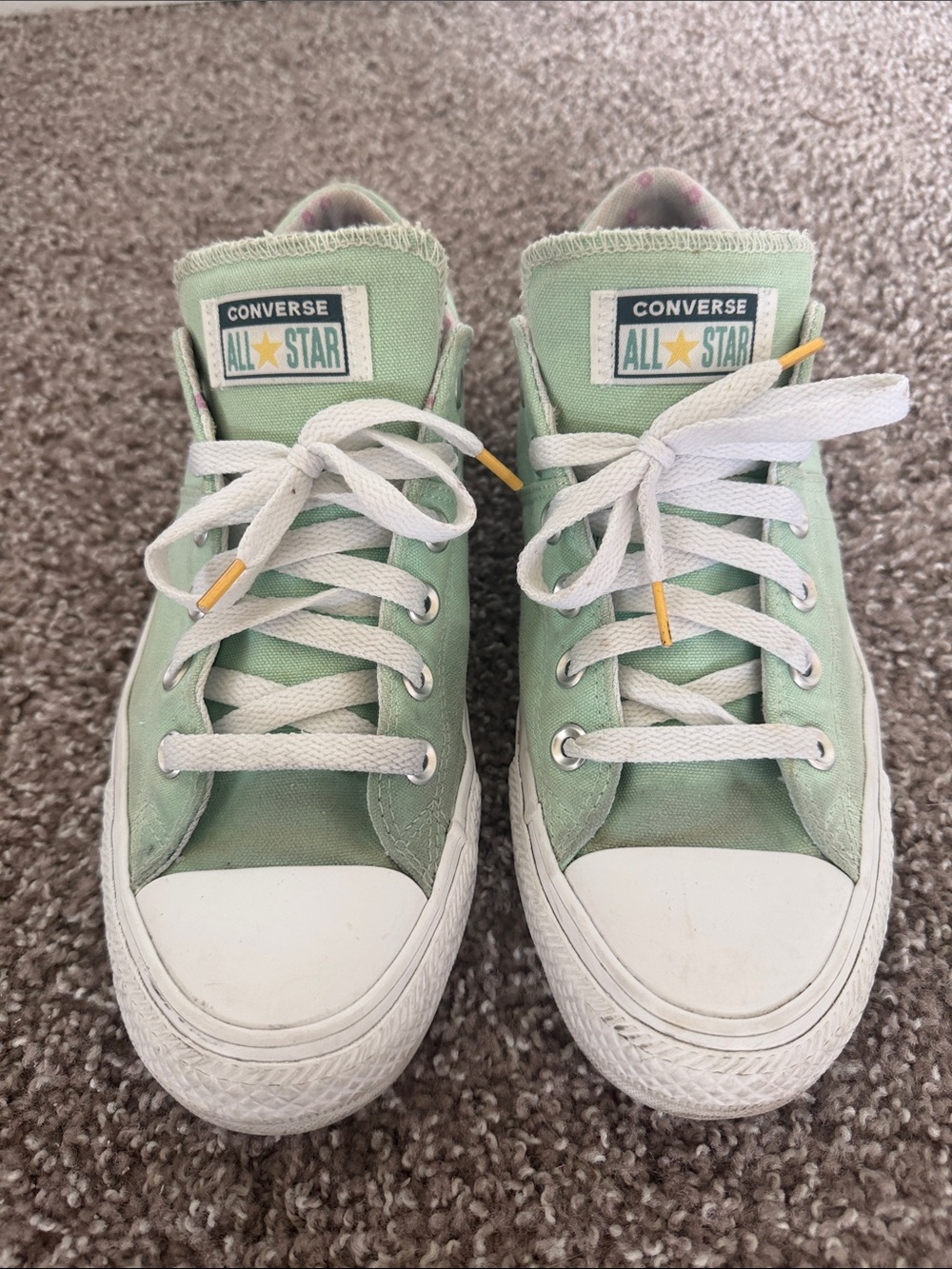 Converse Mint Green Low-Top Sneakers with White Laces and Yellow Accents